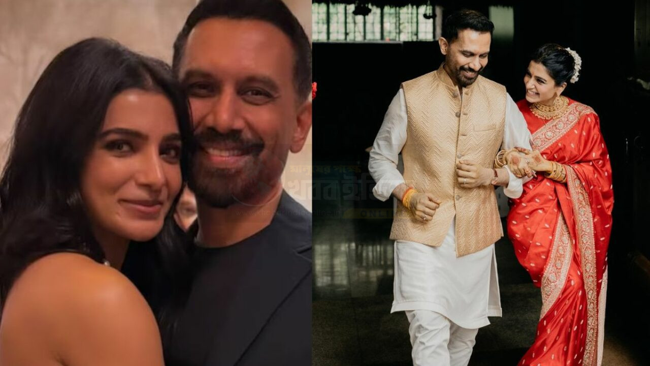 Samantha Ruth Prabhu with husband Raj Nidimoru at airport