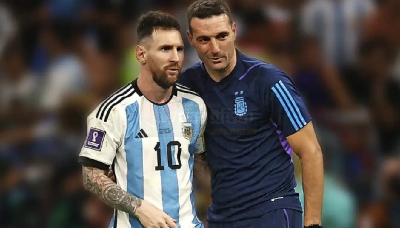 Lionel Scaloni and Lionel Messi discussing World Cup plans