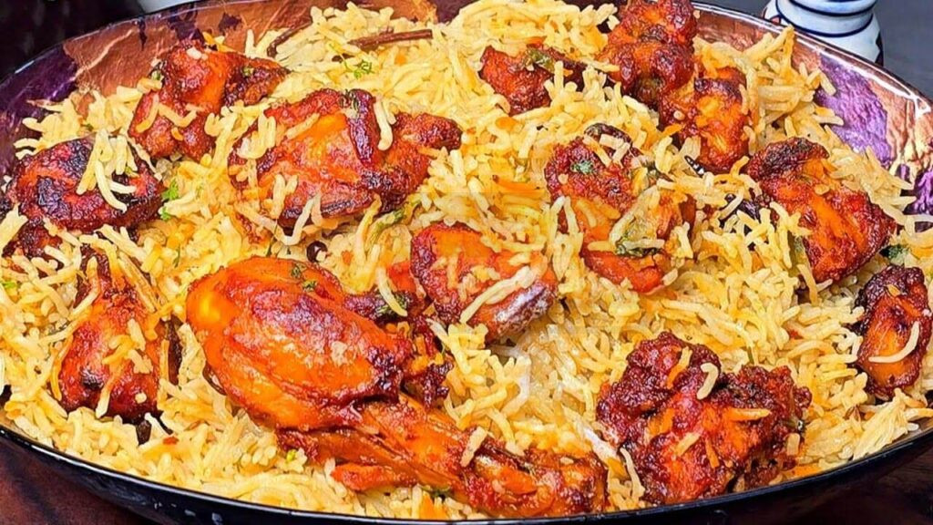 Tawa chicken pulao served hot on plate